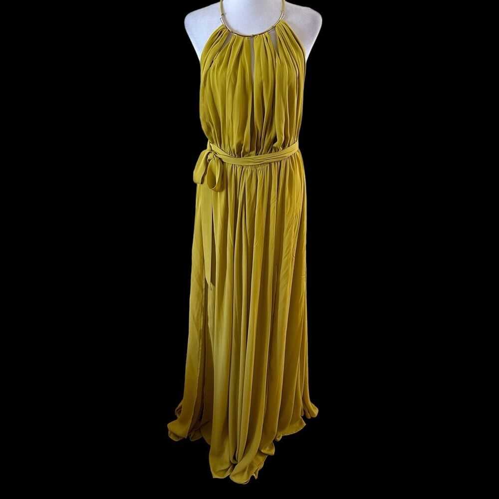 CqbyCq Flowy Deep V-Neck Maxi Dress With Tie Yellow Size Large - Picture 8 of 9